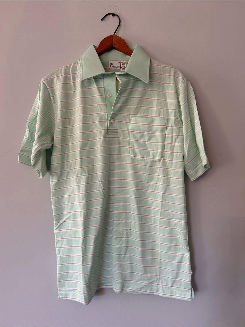 Vintage Bronzini NWT Polo Shirt Mens Med Green Striped Made USA 90s Y2K Golf
